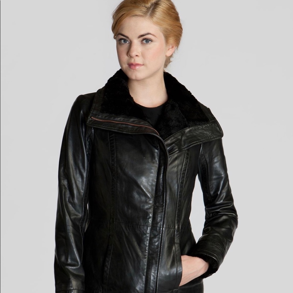 Ted Baker leather jacket shearling collar size 1
